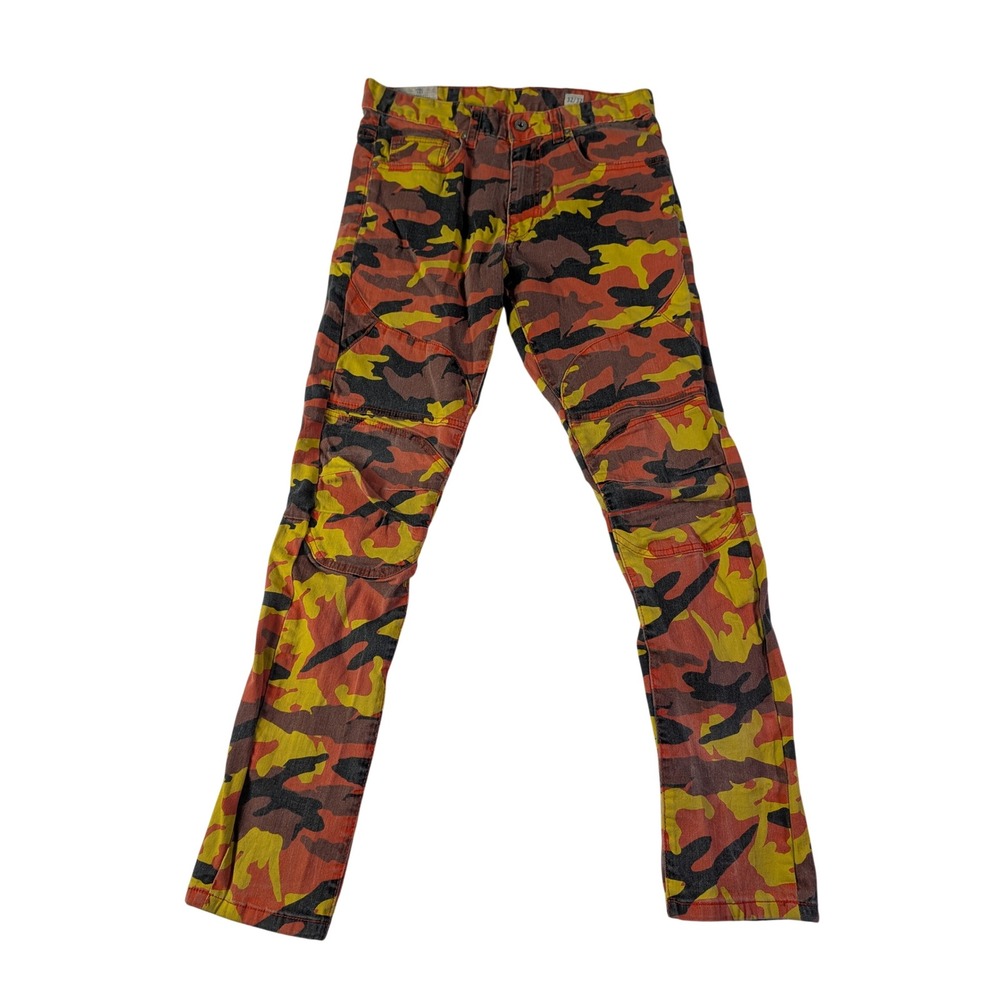 Smoke Rise Mens Orange Yellow Camo Moto Denim Jeans 32x32 Streetwear Articulated